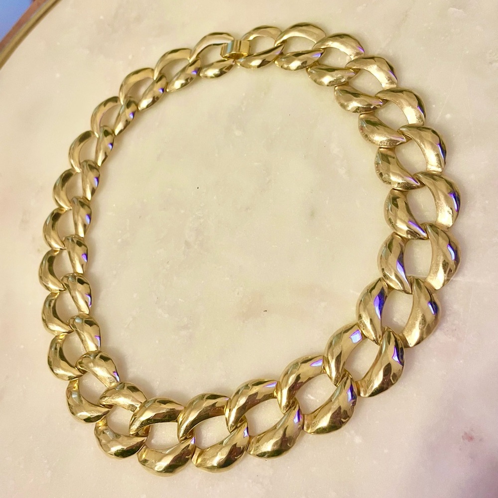 OVERSIZED HIGH POLISHED GOLD LINK CHOKER NECKLACE